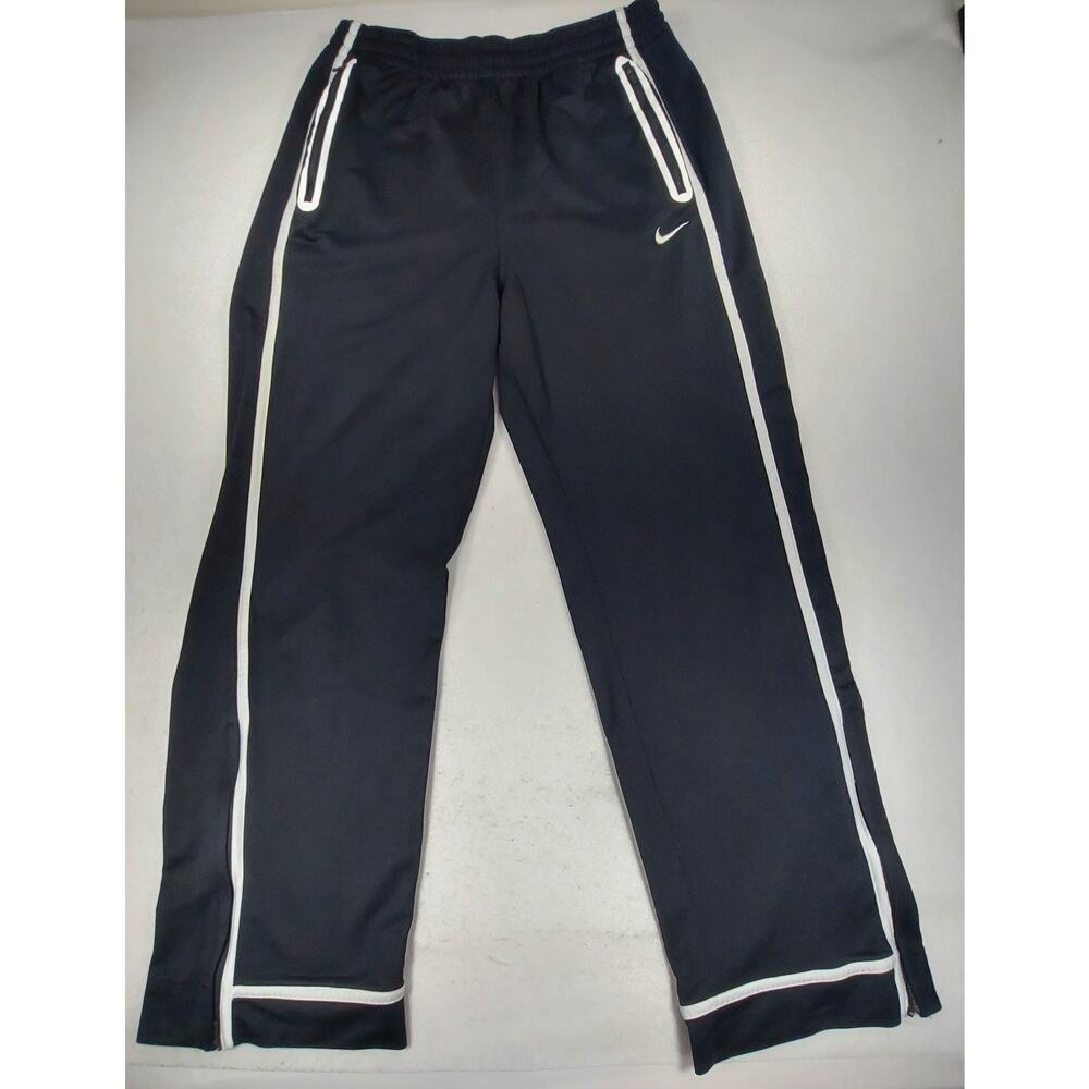 Nike Mens L Track Pants Drawstring Relaxed Zip Ankles & Pockets Black White Trim